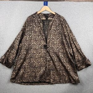 Ali Miles Jacket Womens 2X Gold Black Metallic Lace Button Front Boho Artsy